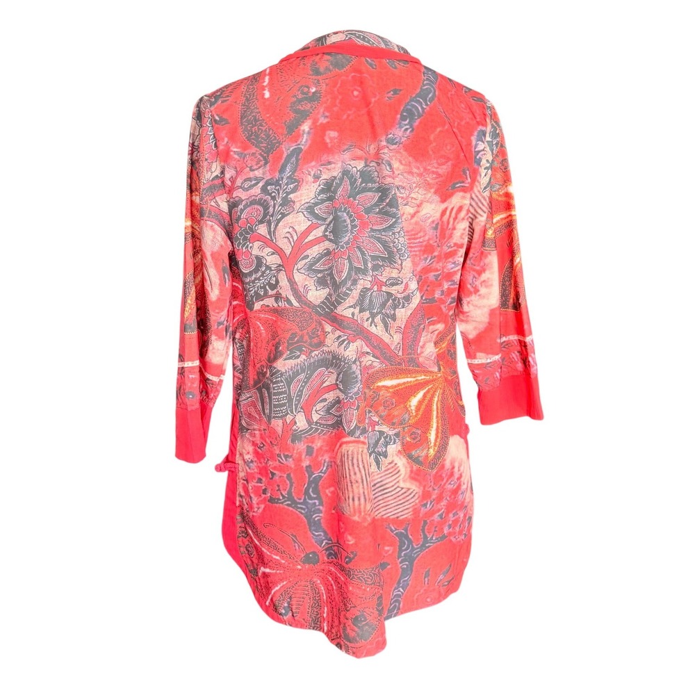 Soft Surroundings Red Floral Butterfly Tunic Top Frog Closure Womens Small 31281 - Picture 2 of 12